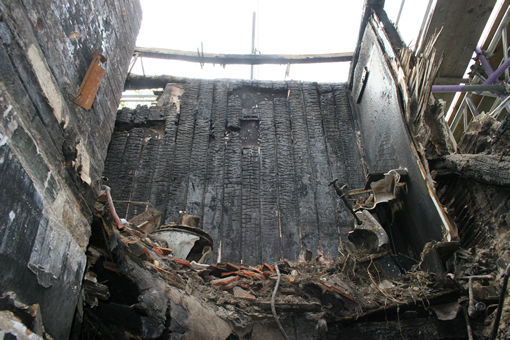 Burnt out C19th extension
