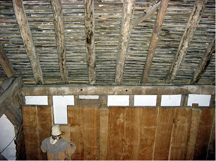 Boarded walls in the Wheat Barn at Cressing Temple